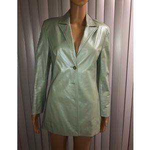 St. John Sport Mint Green Metallic Leather Blazer